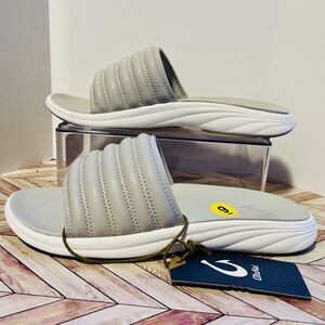 Olukai Komo Slide Men's 9 Sandals Mist Grey White Lightweight 10531-DWDW Padded